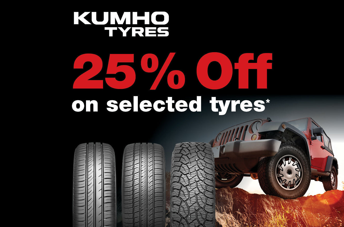 Kumho 25% off selected car, SUV & 4x4 tyres